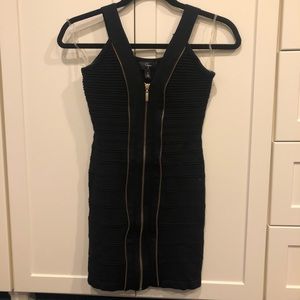 Black Aqua bodycon dress with gold front zipper